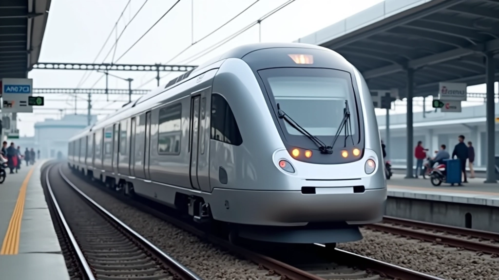 Neue moderne S-Bahn oder Regionalzug mit silberner Lackierung auf erneuerten Schienen