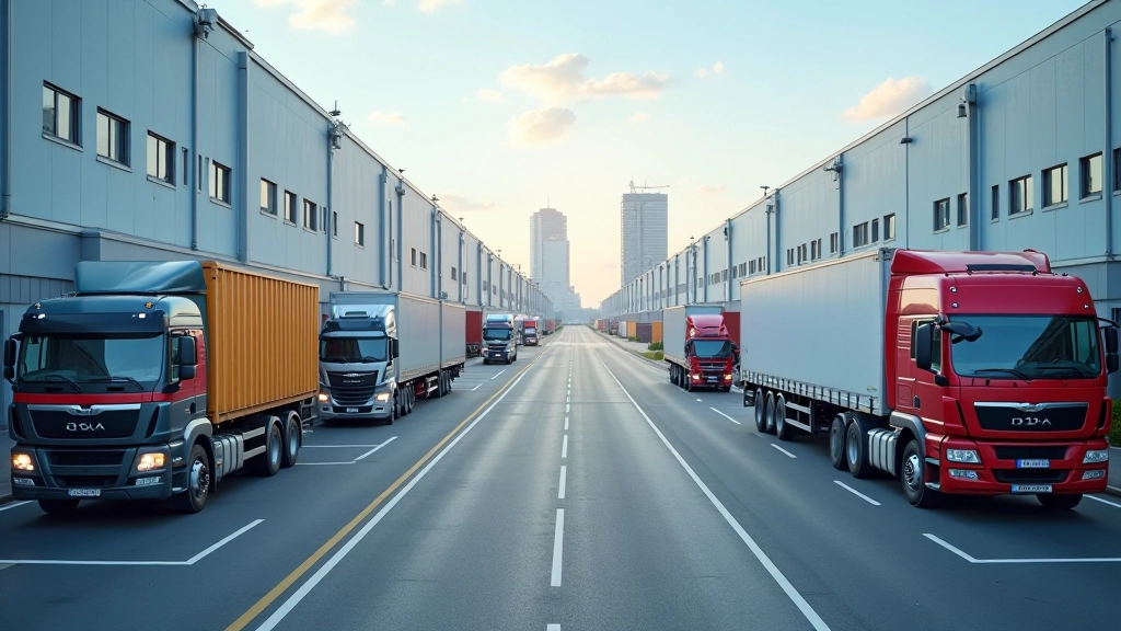 Moderner Logistik-Hub mit Lagerhallen und Güterverkehr